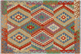 handmade Geometric Kilim Blue Rust Hand-Woven RECTANGLE 100% WOOL area rug 3 x 5