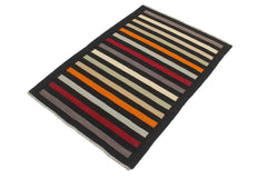 Flat Weave Kilim Antique Navaho Vintage handmade Modern Kilim Black Red Hand-Woven Rectangle 100% Wool Area Rug 3x5