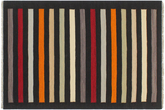 handmade Modern Kilim Black Red Hand-Woven RECTANGLE 100% WOOL area rug 3x5