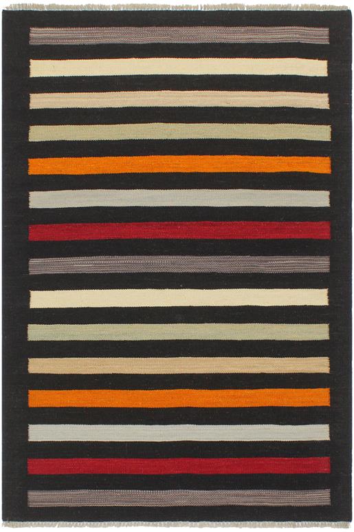 Flat Weave Kilim Antique Navaho Vintage handmade Modern Kilim Black Red Hand-Woven Rectangle 100% Wool Area Rug 3x5