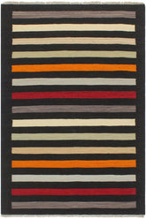Flat Weave Kilim Antique Navaho Vintage handmade Modern Kilim Black Red Hand-Woven Rectangle 100% Wool Area Rug 3x5