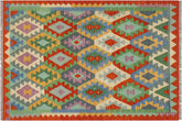 handmade Geometric Kilim Blue Rust Hand-Woven RECTANGLE 100% WOOL area rug 3 x 5