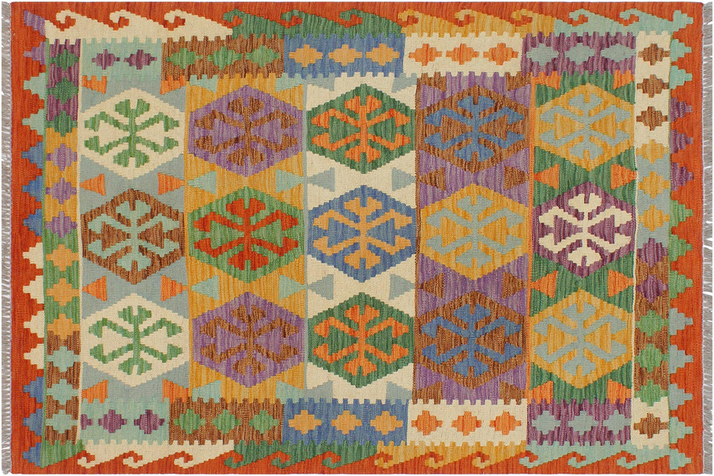 handmade Geometric Kilim Blue Rust Hand-Woven RECTANGLE 100% WOOL area rug 3 x 5