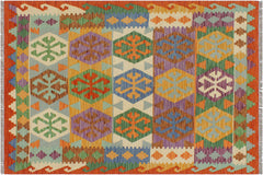 handmade Geometric Kilim Blue Rust Hand-Woven RECTANGLE 100% WOOL area rug 3 x 5