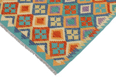 Flat Weave Kilim Antique Navaho Vintage handmade Geometric Kilim Rust Blue Hand-Woven Rectangle 100% Wool Area Rug 3x5