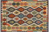 handmade Geometric Kilim Blue Gold Hand-Woven RECTANGLE 100% WOOL area rug 3 x 5