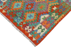 Flat Weave Kilim Antique Navaho Vintage handmade Geometric Kilim Blue Rust Hand-Woven Rectangle 100% Wool Area Rug 3x5