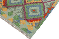 Flat Weave Kilim Antique Navaho Vintage handmade Geometric Kilim Blue Rust Hand-Woven Rectangle 100% Wool Area Rug 3x5