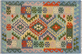 handmade Geometric Kilim Rust Blue Hand-Woven RECTANGLE 100% WOOL area rug 3' x 5'