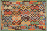 handmade Geometric Kilim Gray Green Hand-Woven RECTANGLE 100% WOOL area rug 5 x 7