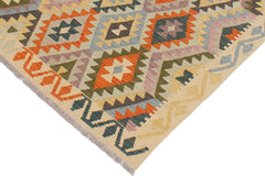 handmade Geometric Kilim Blue Beige Hand-Woven RECTANGLE 100% WOOL area rug 5x6