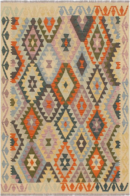 Flat Weave Kilim Antique Navaho Vintage handmade Geometric Kilim Blue Beige Hand-Woven Rectangle 100% Wool Area Rug 5x6