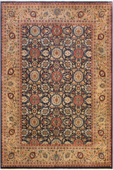 Traditional Agra Tabriz Johanna Blue Tan Hand Knotted Area rugs 10 x 14