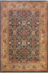 Traditional Agra Tabriz Johanna Blue Tan Hand Knotted Area rugs 10 x 14