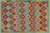 handmade Geometric Kilim Blue Green Hand-Woven RECTANGLE 100% WOOL area rug 4 x 6