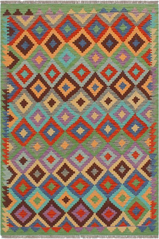 Flat Weave Kilim Antique Navaho Vintage handmade Modern Kilim Blue Green Hand-Woven Rectangle 100% Wool Area Rug 4x6
