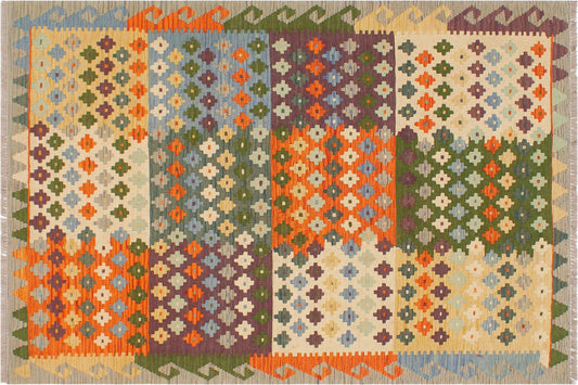 handmade Modern Kilim Blue Gray Hand-Woven RECTANGLE 100% WOOL area rug 4x6