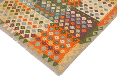 Flat Weave Kilim Antique Navaho Vintage handmade Modern Kilim Blue Gray Hand-Woven Rectangle 100% Wool Area Rug 4x6