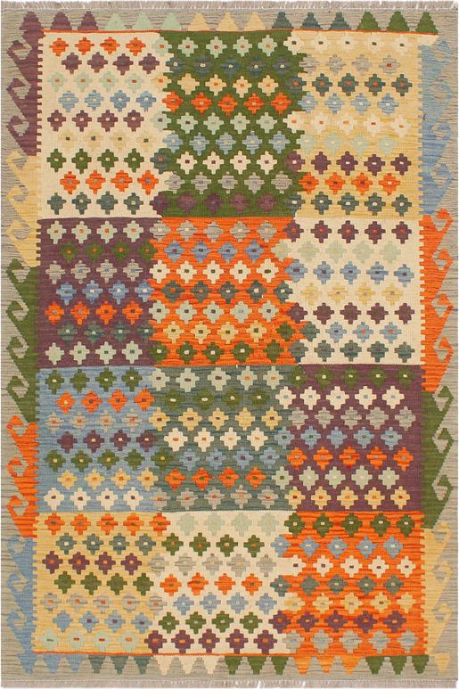 Flat Weave Kilim Antique Navaho Vintage handmade Modern Kilim Blue Gray Hand-Woven Rectangle 100% Wool Area Rug 4x6