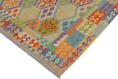 Flat Weave Kilim Antique Navaho Vintage handmade Geometric Kilim Blue Gray Hand-Woven Rectangle 100% Wool Area Rug 5x7