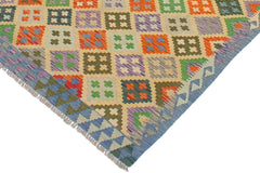 Flat Weave Kilim Antique Navaho Vintage handmade Modern Kilim Yellow Blue Hand-Woven Rectangle 100% Wool Area Rug 4x6