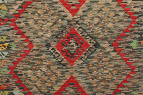 handmade Geometric Kilim Red Green Hand-Woven RECTANGLE 100% WOOL area rug 4' x 6'