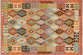 handmade Geometric Kilim Blue Rust Hand-Woven RECTANGLE 100% WOOL area rug 4 x 6