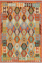 Flat Weave Kilim Antique Navaho Vintage handmade Geometric Kilim Blue Rust Hand-Woven Rectangle 100% Wool Area Rug 4x6