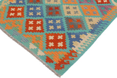 Flat Weave Kilim Antique Navaho Vintage handmade Modern Kilim Blue Rust Hand-Woven Rectangle 100% Wool Area Rug 4x6