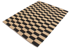 handmade Modern Kilim Beige Black Hand-Woven RECTANGLE 100% WOOL area rug 4' x 6'