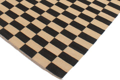 handmade Modern Kilim Beige Black Hand-Woven RECTANGLE 100% WOOL area rug 4' x 6'