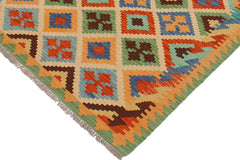 Flat Weave Kilim Antique Navaho Vintage handmade Modern Kilim Beige Green Hand-Woven Rectangle 100% Wool Area Rug 4x6
