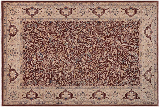 handmade Traditional Lahore Brown Tan Hand Knotted RECTANGLE 100% WOOL area rug 10' x 14'