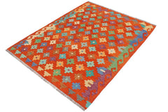 Flat Weave Kilim Antique Navaho Vintage handmade Modern Kilim Rust Blue Hand-Woven Rectangle 100% Wool Area Rug 5x7