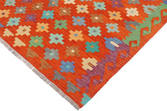 Flat Weave Kilim Antique Navaho Vintage handmade Modern Kilim Rust Blue Hand-Woven Rectangle 100% Wool Area Rug 5x7