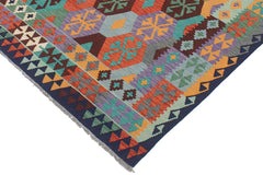 Flat Weave Kilim Antique Navaho Vintage handmade Geometric Kilim Rust Blue Hand-Woven Rectangle 100% Wool Area Rug 6x8