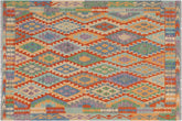 handmade Geometric Kilim Blue Gray Hand-Woven RECTANGLE 100% WOOL area rug 5x6