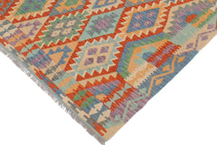Flat Weave Kilim Antique Navaho Vintage handmade Geometric Kilim Blue Gray Hand-Woven Rectangle 100% Wool Area Rug 5x6