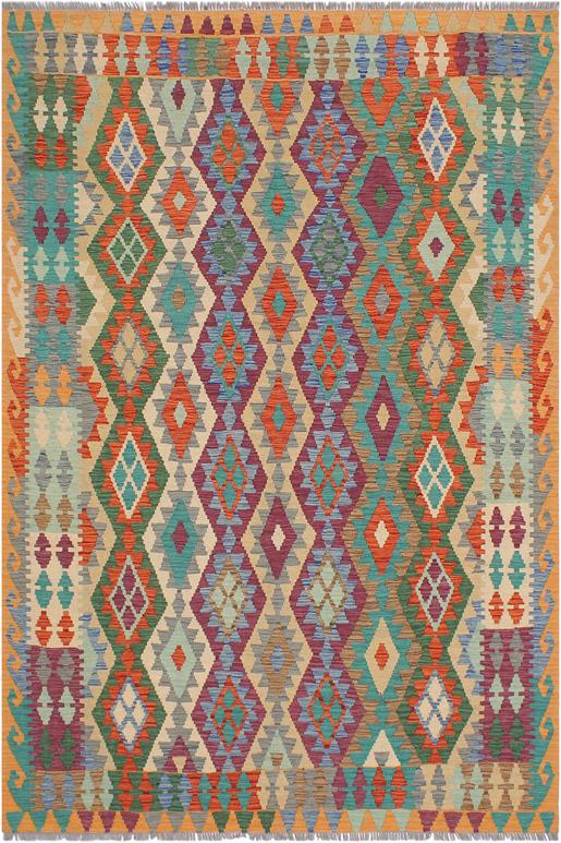 Flat Weave Kilim Antique Navaho Vintage handmade Geometric Kilim Rust Blue Hand-Woven Rectangle 100% Wool Area Rug 6x8