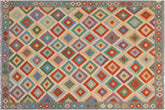 handmade Geometric Kilim Beige Gray Hand-Woven RECTANGLE 100% WOOL area rug 6 x 8