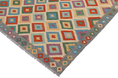 Flat Weave Kilim Antique Navaho Vintage handmade Geometric Kilim Beige Gray Hand-Woven Rectangle 100% Wool Area Rug 6x8