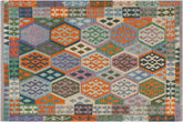 handmade Geometric Kilim Blue Beige Hand-Woven RECTANGLE 100% WOOL area rug 5x6