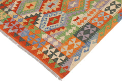 Flat Weave Kilim Antique Navaho Vintage handmade Geometric Kilim Rust Blue Hand-Woven Rectangle 100% Wool Area Rug 5x6