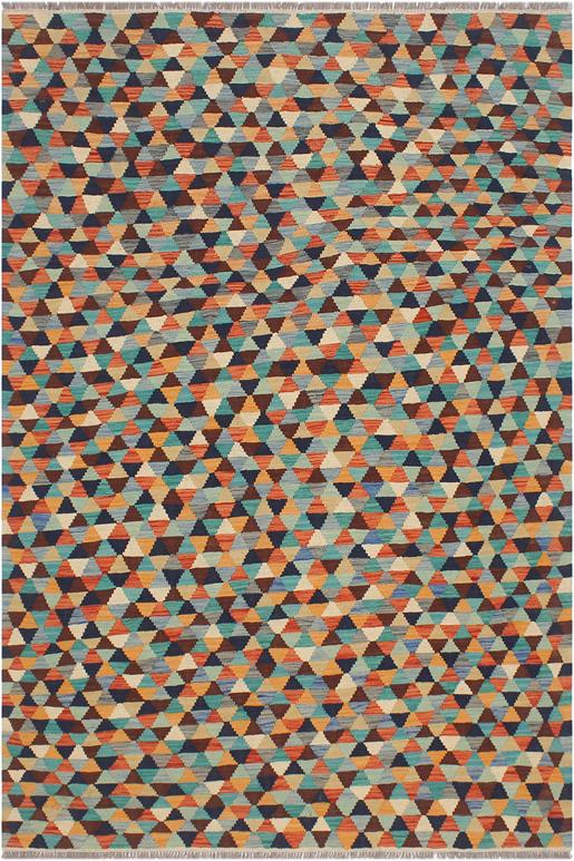 Flat Weave Kilim Antique Navaho Vintage handmade Modern Kilim Blue Rust Hand-Woven Rectangle 100% Wool Area Rug 5x6