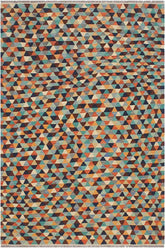 Flat Weave Kilim Antique Navaho Vintage handmade Modern Kilim Blue Rust Hand-Woven Rectangle 100% Wool Area Rug 5x6