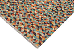 Flat Weave Kilim Antique Navaho Vintage handmade Modern Kilim Blue Rust Hand-Woven Rectangle 100% Wool Area Rug 5x6