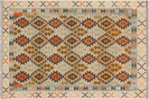 handmade Geometric Kilim Blue Beige Hand-Woven RECTANGLE 100% WOOL area rug 5 x 7