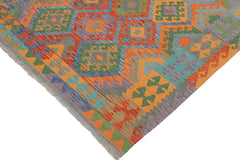 Flat Weave Kilim Antique Navaho Vintage handmade Geometric Kilim Blue Gray Hand-Woven Rectangle 100% Wool Area Rug 5x7