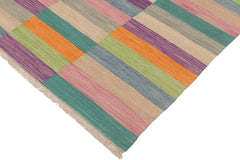 Flat Weave Kilim Antique Navaho Vintage handmade Modern Kilim Blue Brown Hand-Woven Rectangle 100% Wool Area Rug 5x7