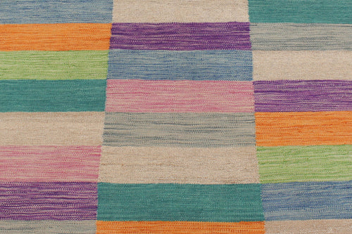 handmade Modern Kilim Blue Brown Hand-Woven RECTANGLE 100% WOOL area rug 5x7